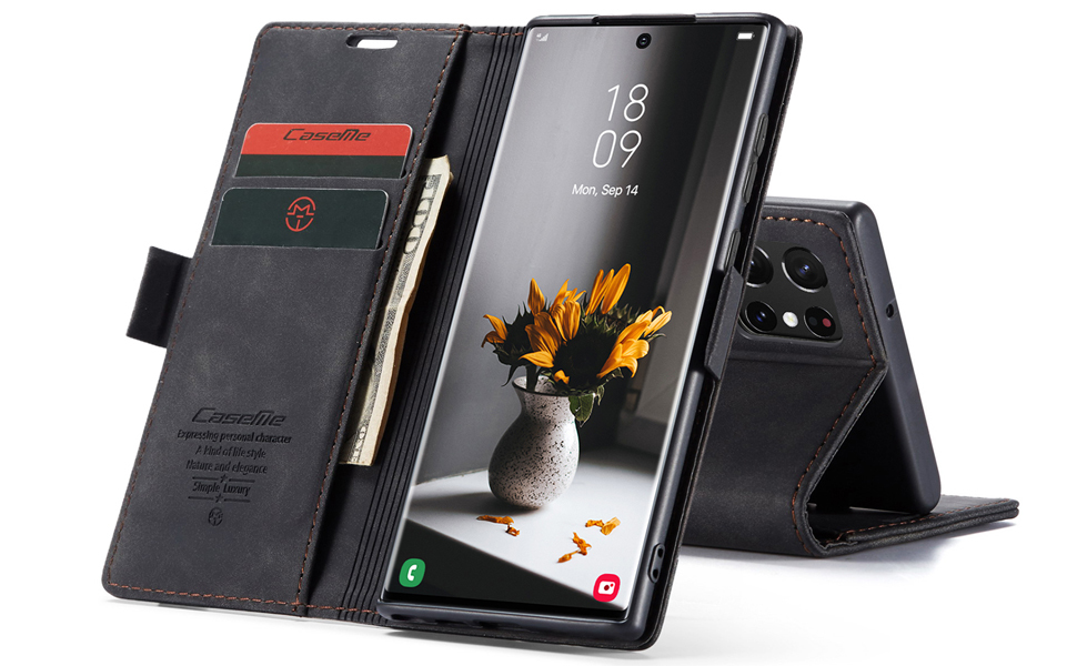 Galaxy S23 Ultra ケース手帳型 SC-52D SCG20 カバー財布型 カード収納 横開き レザー TPU 耐衝撃 携帯カバー 横置き機能 マグネット式 _画像8