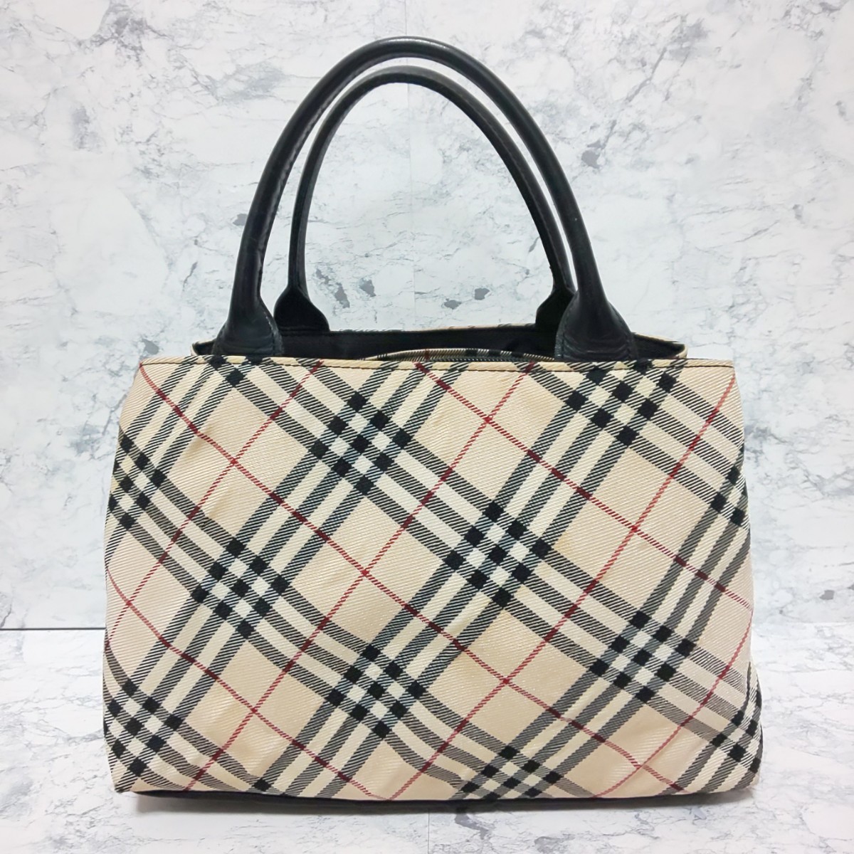 【廃盤品】BURBERRY BLUE LABEL バーバリーブルーレーベル ミニハンドバッグ トートバッグ ノバチェック コーティングキャンバス ベージュ