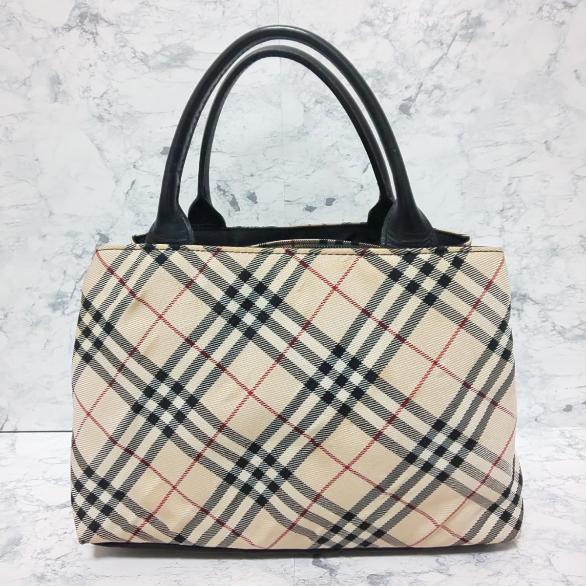 【廃盤品】BURBERRY BLUE LABEL バーバリーブルーレーベル ミニハンドバッグ トートバッグ ノバチェック コーティングキャンバス  ベージュ