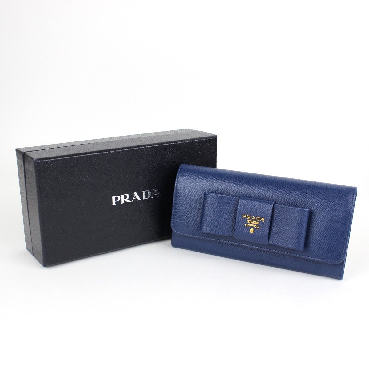 PRADA プラダ サフィアーノ 長財布 ネイビー レザー リボン 美品