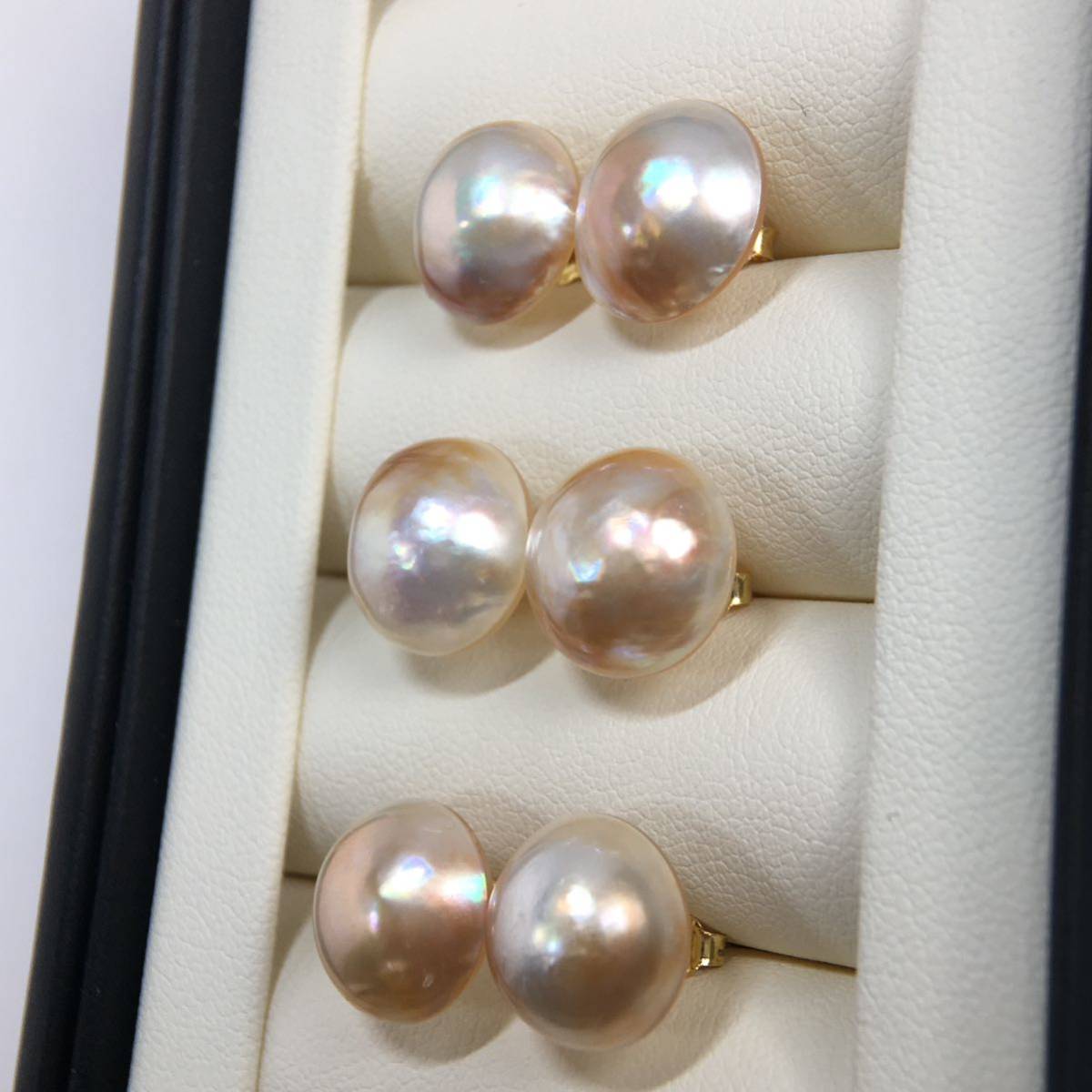 初回限定お試し価格】 Pt900奄美大島産マベパールイヤリング/13mm
