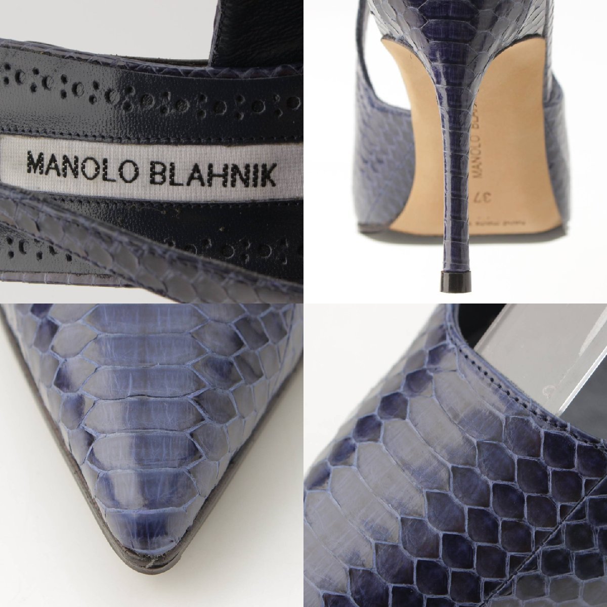 【マノロブラニク】Manolo Blahnik　ALLURA パイソン スリングバック パンプス ミュール ブルー 37 【中古】【正規品保証】178617_画像7