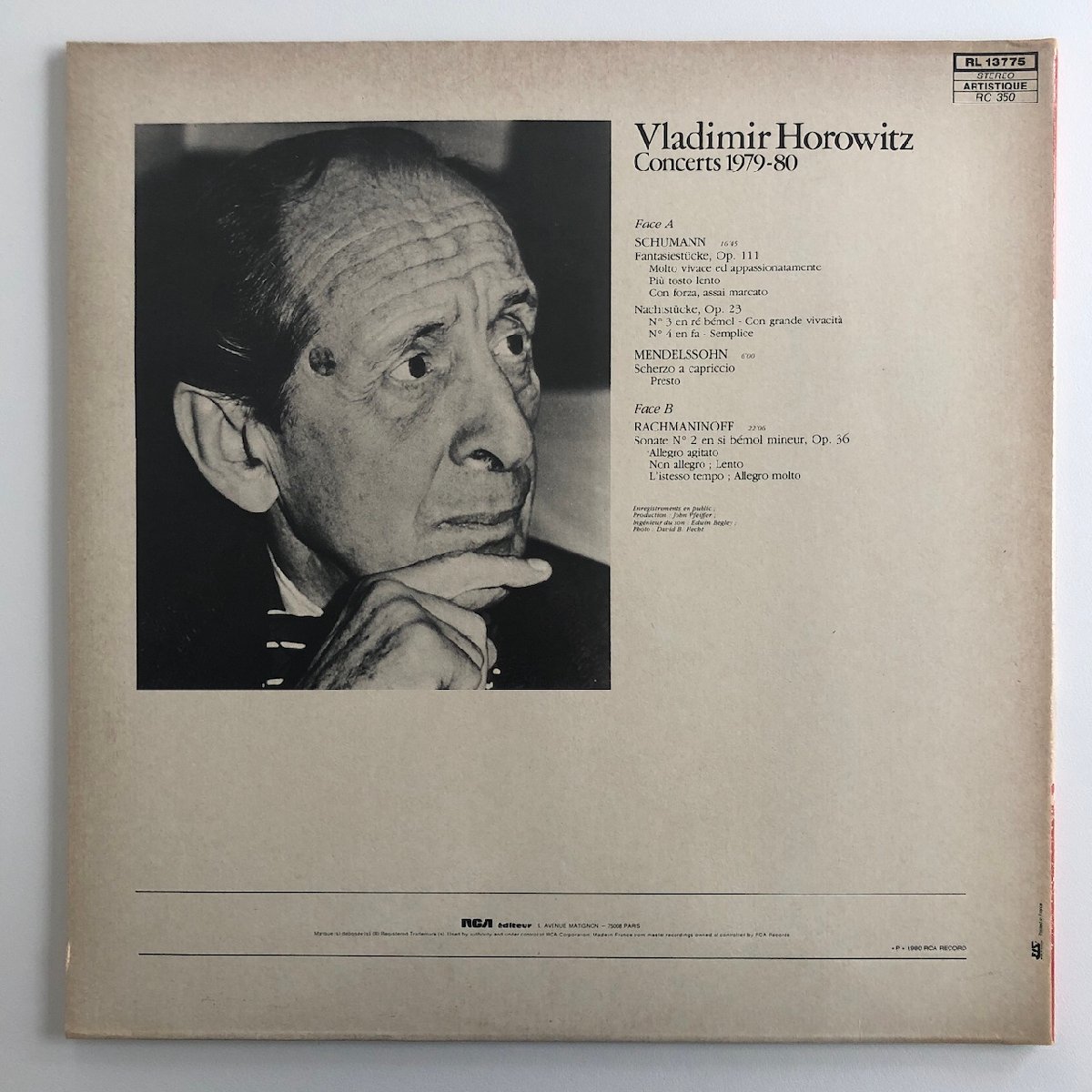 LP/ ホロヴィッツ / CONCERTS 1979-80 / シューマン：幻想小曲集、4つの夜曲 第3,4番 他 / フランス盤 RCA RL-13775 30406_画像2
