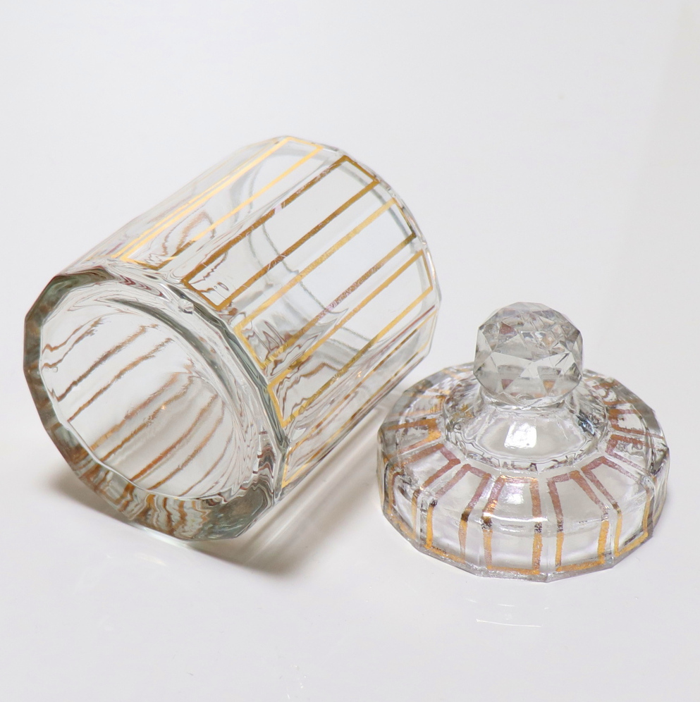 オールド・バカラ (BACCARAT) 1900年頃 金彩多面体 蓋物 切子 ゴールド