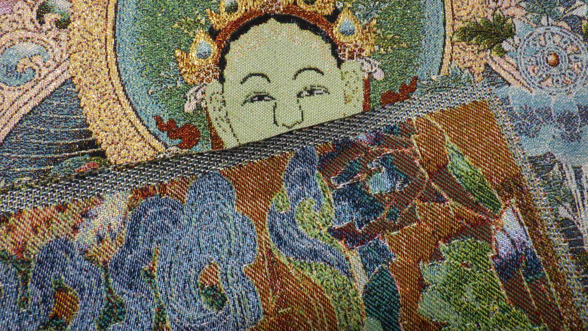 チベット仏教・タンカ「緑度母・グリーンターラ」織物 刺繍絵画 タペストリー　４０cm×６０cm_画像9