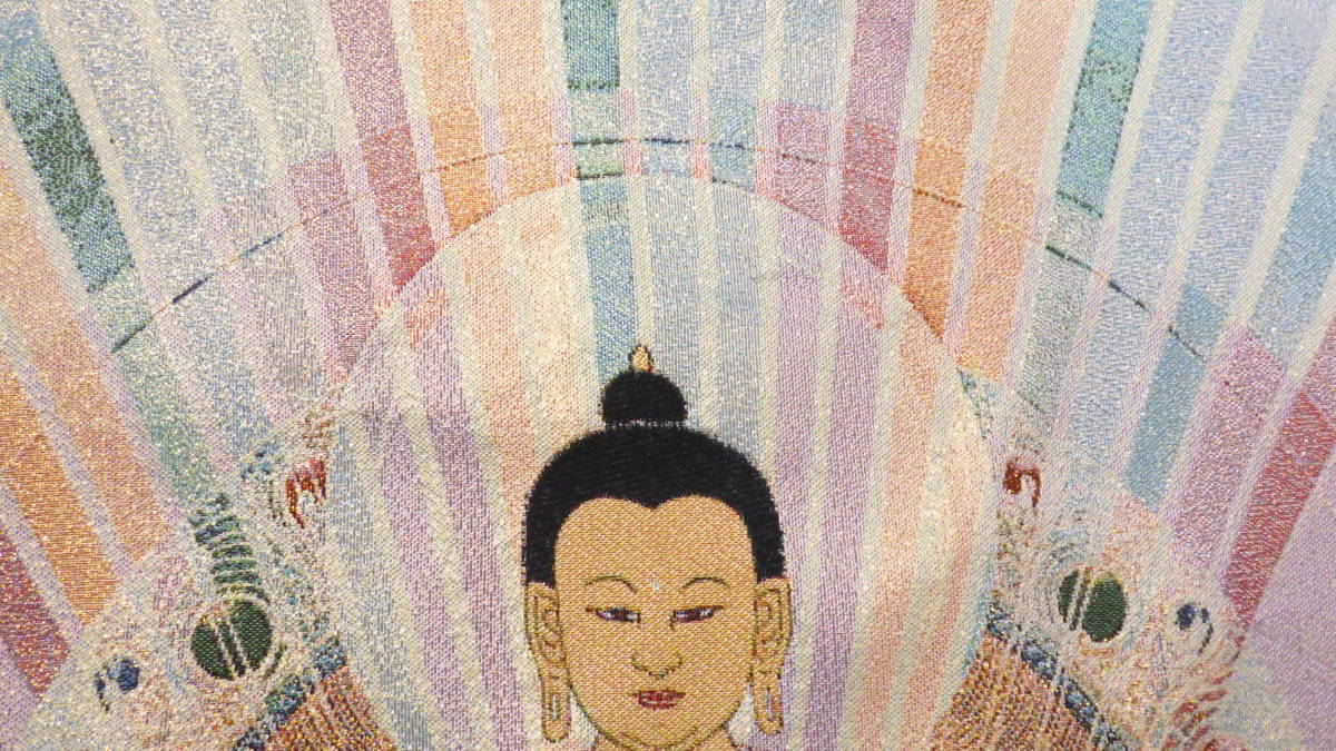 チベット仏教・タンカ「宝生如来・ラトナサンバヴァ」織物 刺繍絵画 タペストリー　４０cm×６０cm_画像3