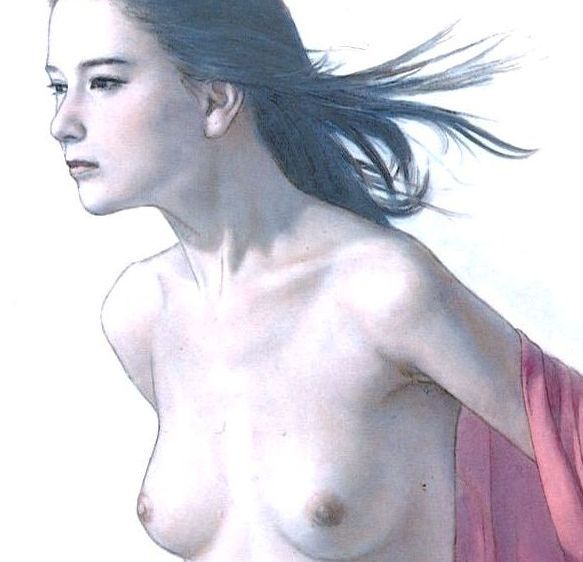 ◆高塚省吾「風に向かって」オフセット複製・木製額付・即決◆_美しき裸女