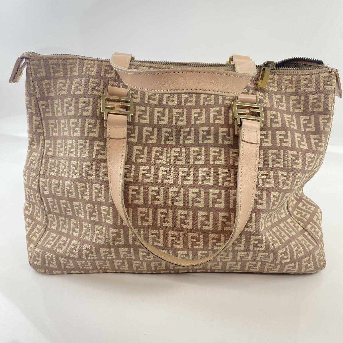 FENDI フェンディ ズッカ柄 トートバッグ レザー ピンク ベージュ