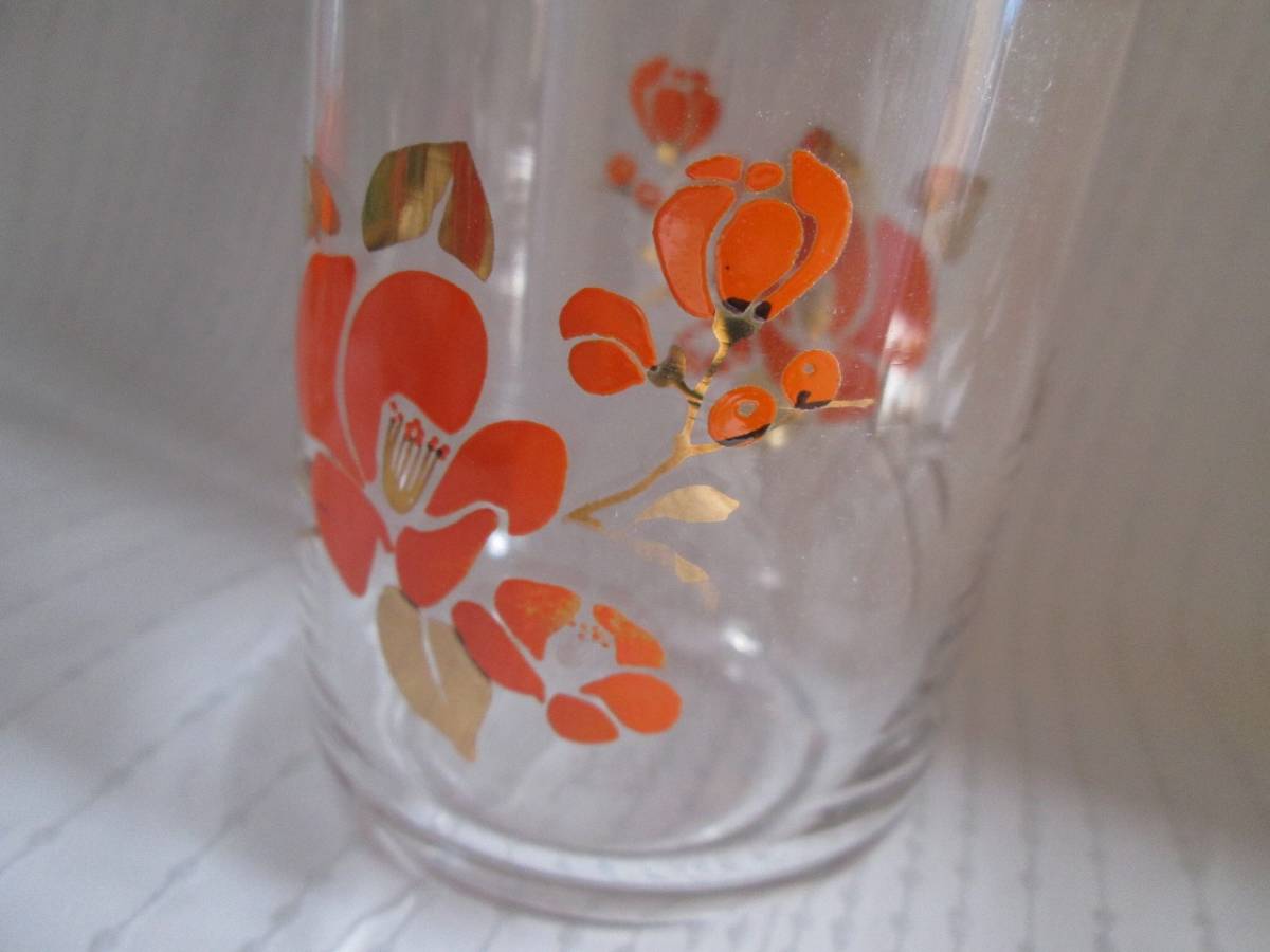 SASAKI　GLASS　WARE　佐々木硝子　レトロな花柄グラス　５個　金彩オレンジ_画像6