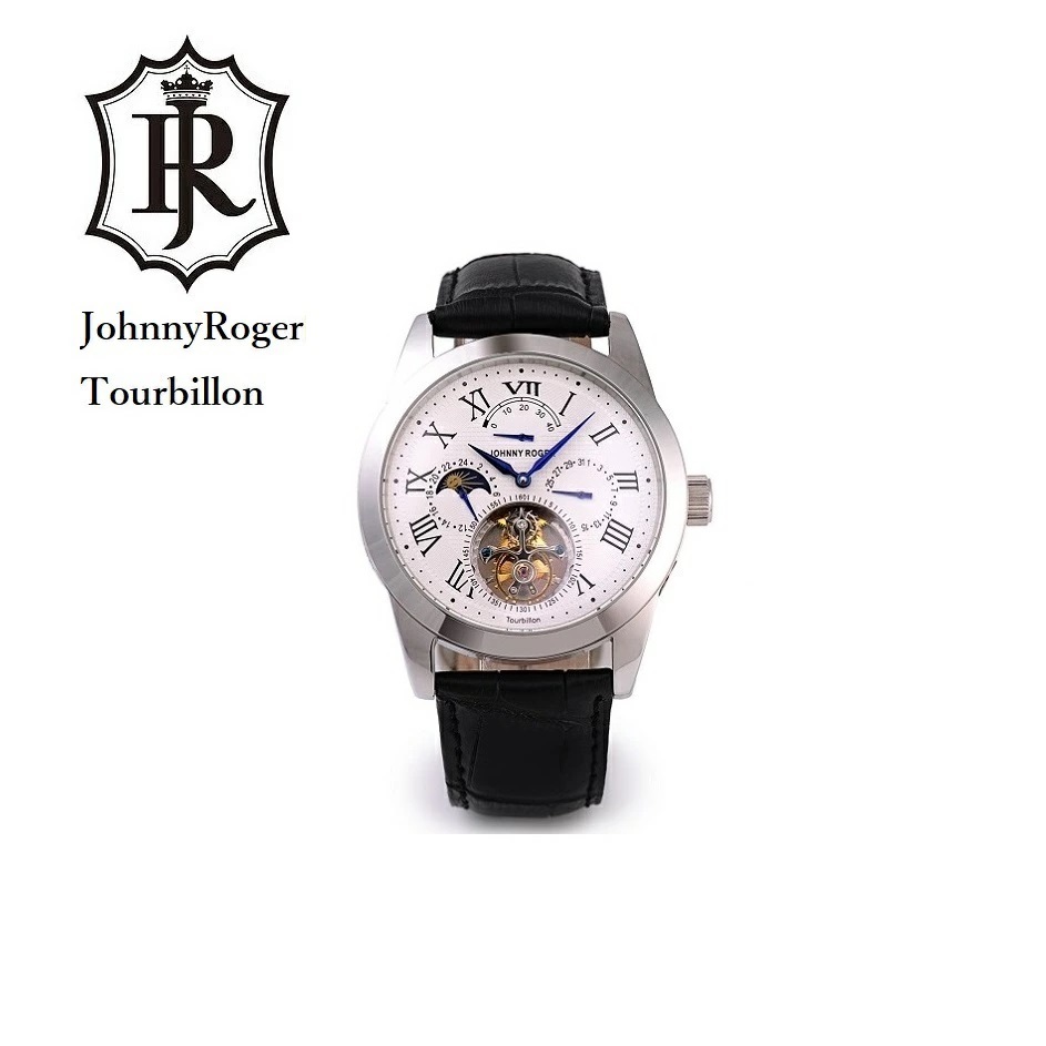 JOHNNYROGER メンズ 男性用 腕時計 本物保証 フライングトゥールビヨン パワーリザーブ搭載 本格 手巻き 正規品 Roi