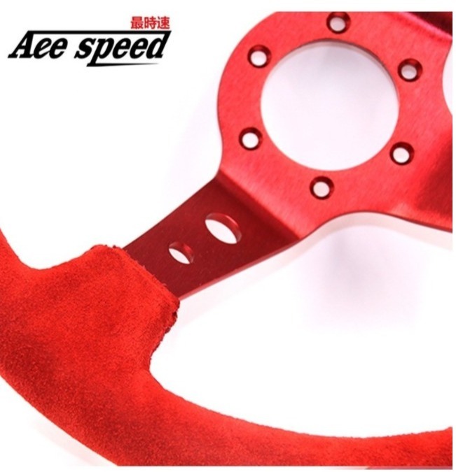 **[58%OFF!!] AeeSpeed racing steering gear deep steering wheel drift Rally light weight 350mm suede leather red **