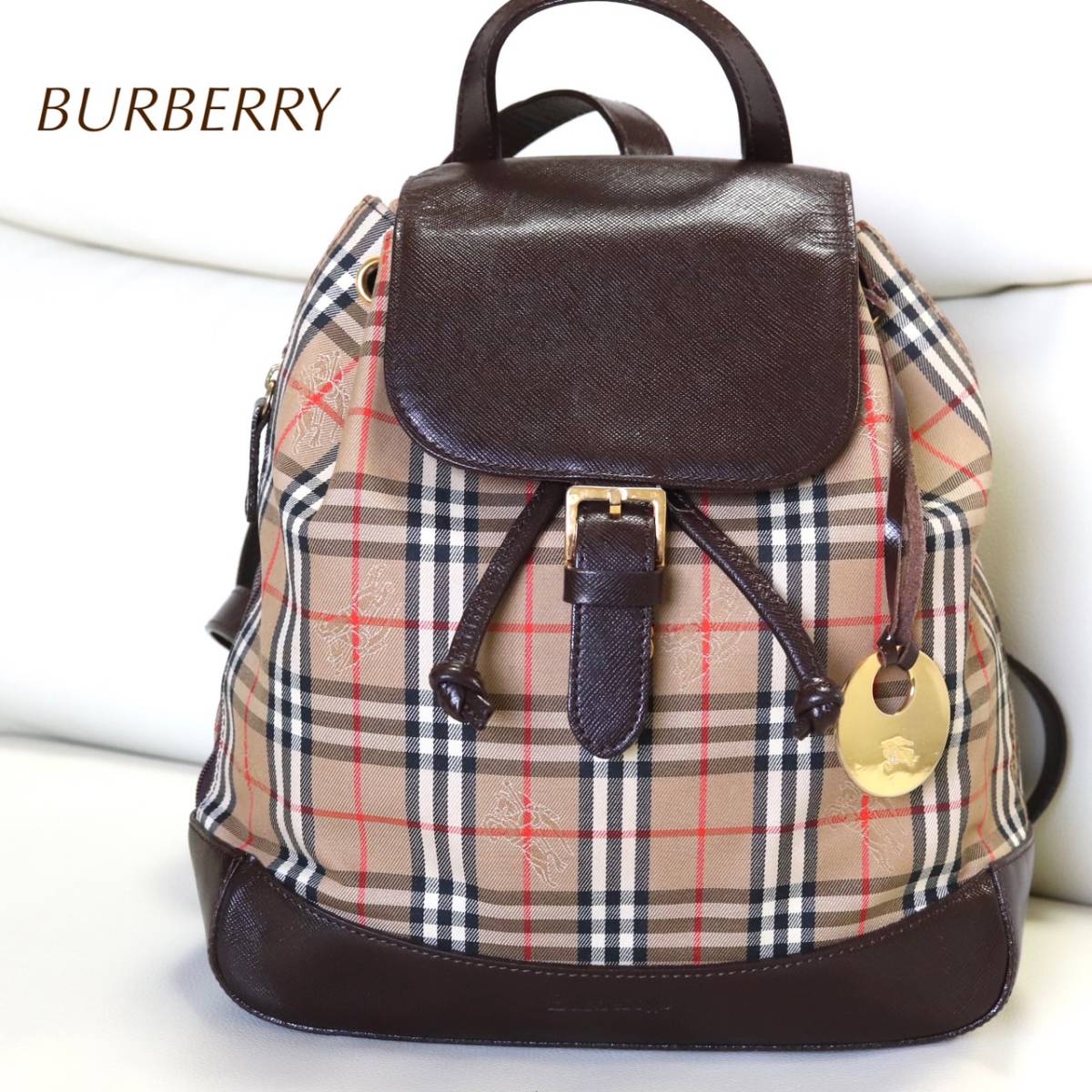 BURBERRY ノバチェック シャドーホース チャーム付 レザー ミニ BURBERRY ノバチェック シャドーホース チャーム付 レザー ミニ