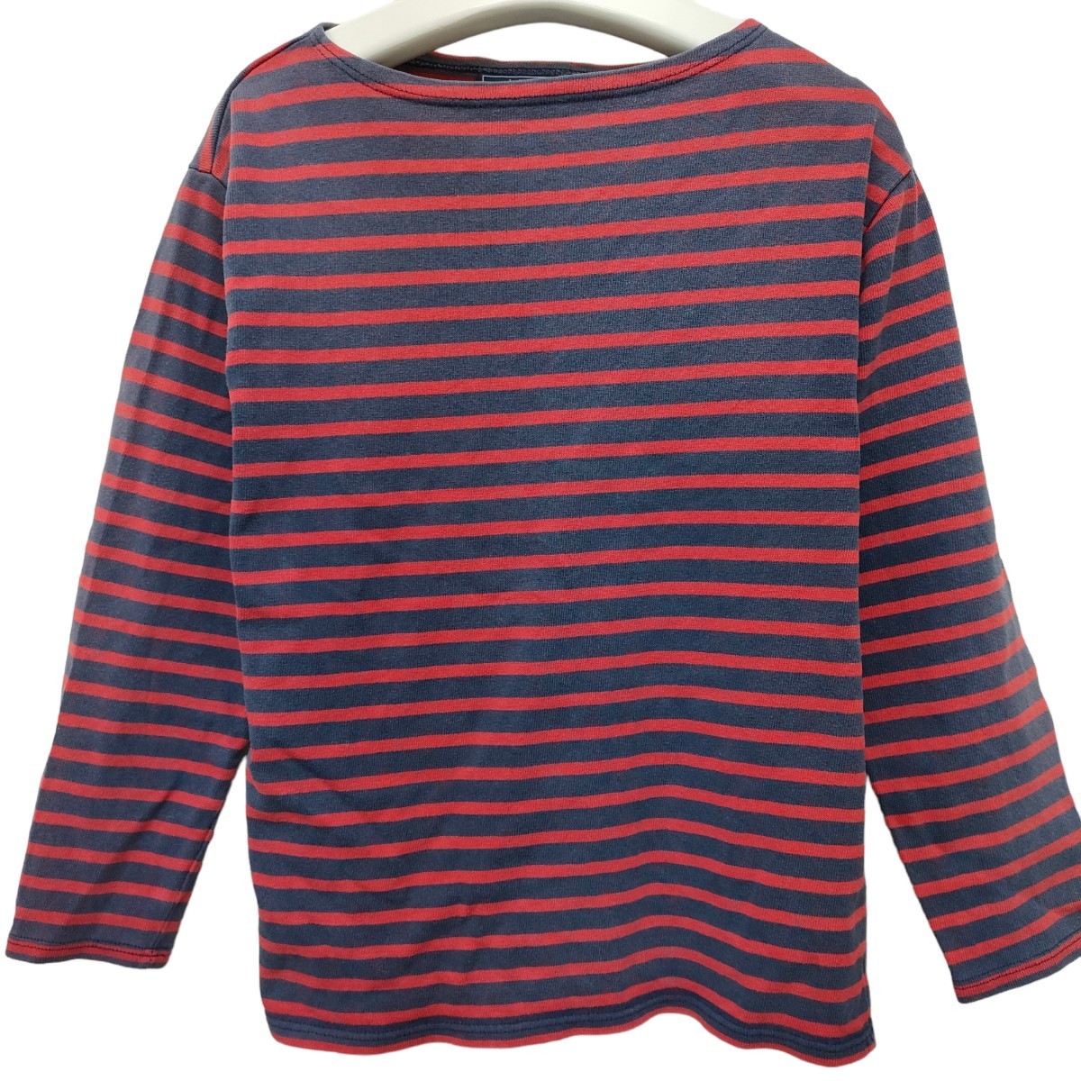 SAINTJAMES / セントジェームス レディース ボーダーバスクシャツ 長袖シャツ ネイビー×赤 100%コットン I-1937_画像1