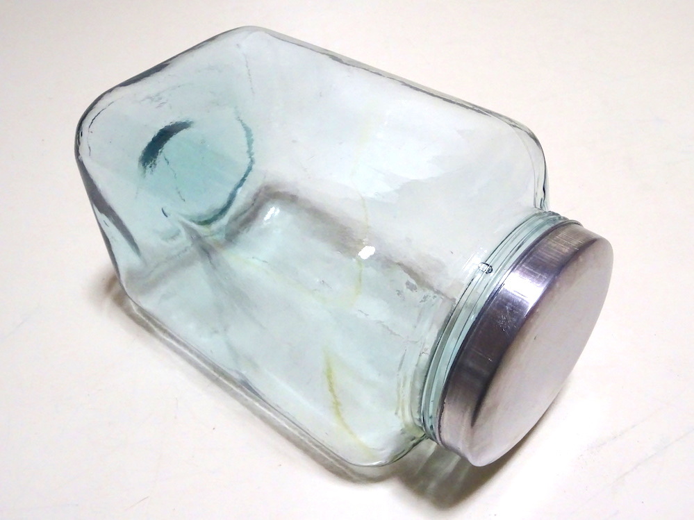 ■即決■ 青瓶 保存容器 ゆらゆらガラス 気泡 瓶 ビン びん 菓子瓶 海苔瓶 昭和 レトロ アンティーク_画像2