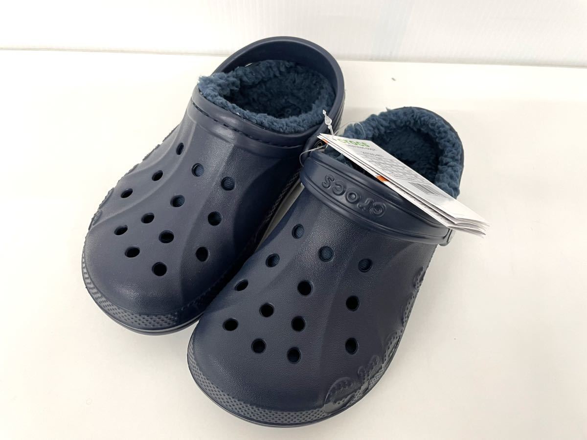 未使用■クロックス CROCS キッズ ウィンター クロッグ キッズ ボア付サンダル J1 19.5cm ネイビー_画像1