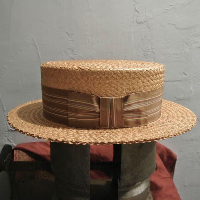 Vintage dobbs boaterhat 7 1/8 Vintage dobsbo-ta- шляпа канотье полоса Brown 57cm ste tosonstetson соломинка пшеница .. шапочка 