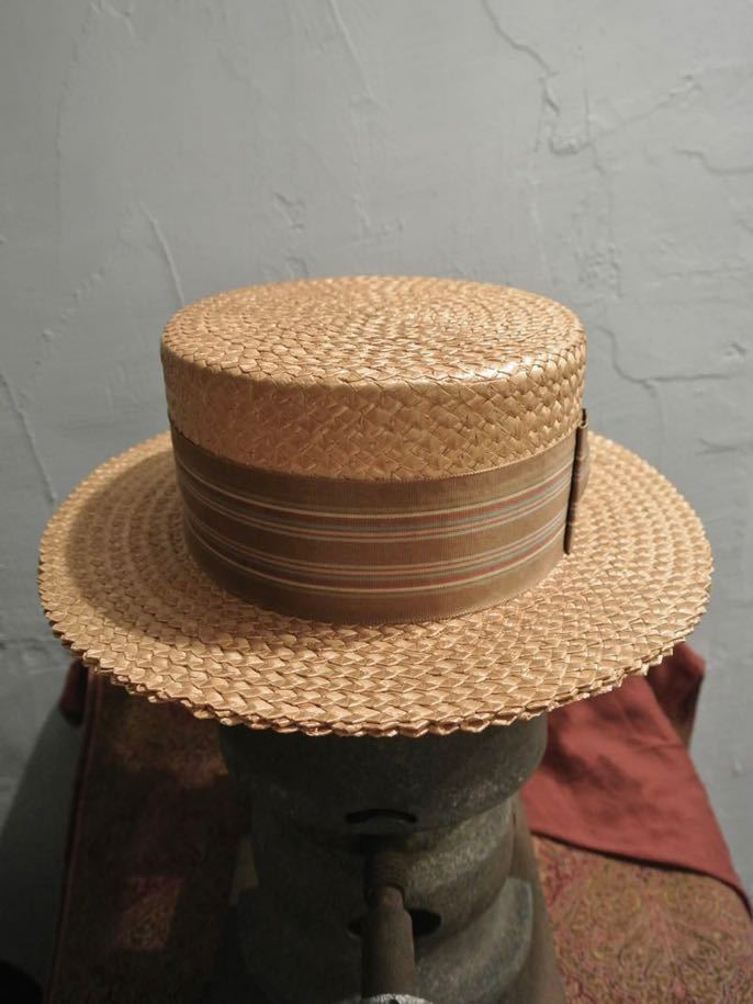 Vintage dobbs boaterhat 7 1/8 Vintage dobsbo-ta- шляпа канотье полоса Brown 57cm ste tosonstetson соломинка пшеница .. шапочка 