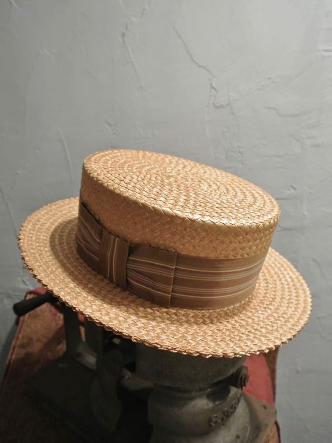 Vintage dobbs boaterhat 7 1/8 Vintage dobsbo-ta- шляпа канотье полоса Brown 57cm ste tosonstetson соломинка пшеница .. шапочка 