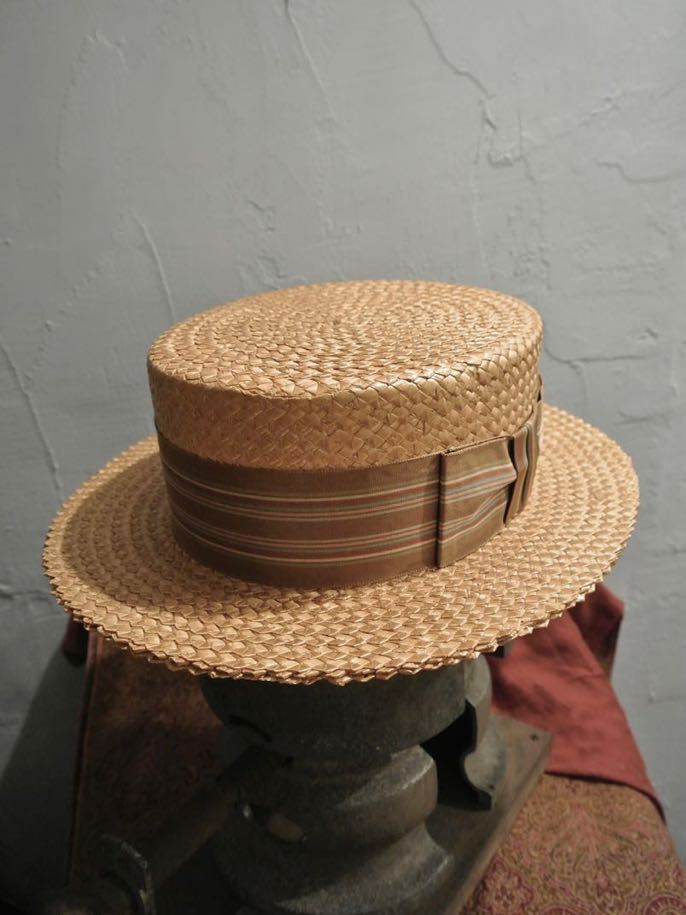 Vintage dobbs boaterhat 7 1/8 Vintage dobsbo-ta- шляпа канотье полоса Brown 57cm ste tosonstetson соломинка пшеница .. шапочка 