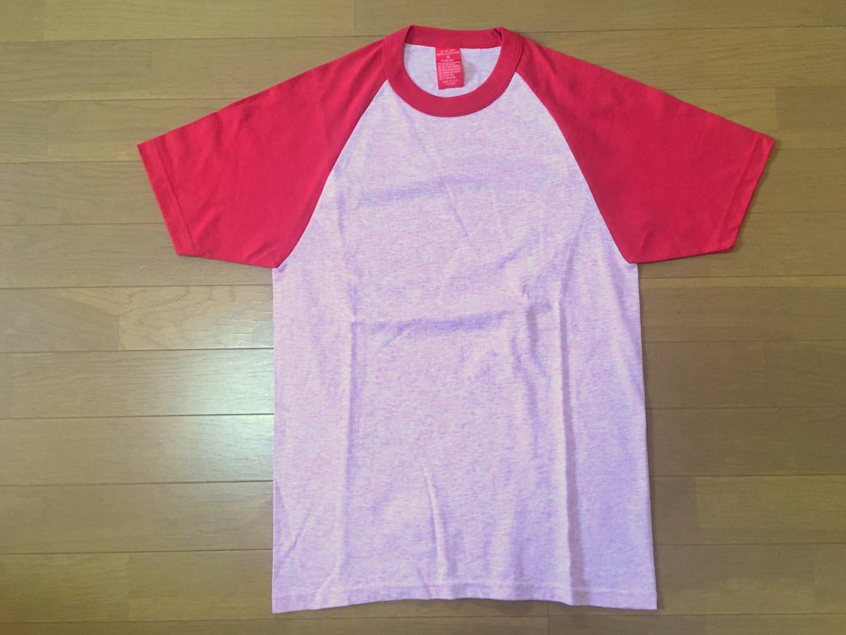 デッドストック 90s JIM & LARRY ラグラン 半袖 Tシャツ 赤 ピンク