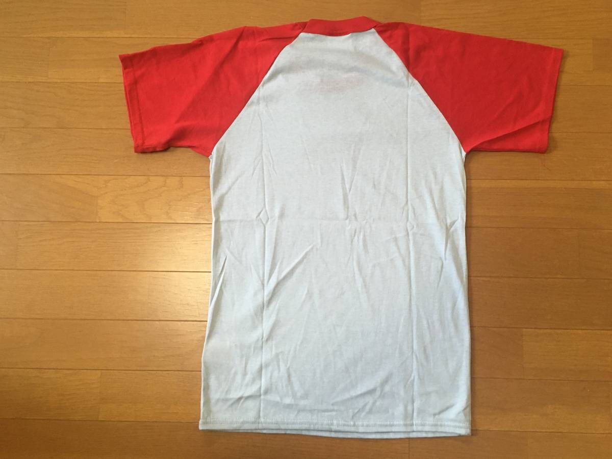 デッドストック 90s Merrygarden ラグラン 半袖 Tシャツ 赤 グレー S位 MADE IN USA 無地 中古 メリーガーデン ビンテージ 90年代 米国製_画像2