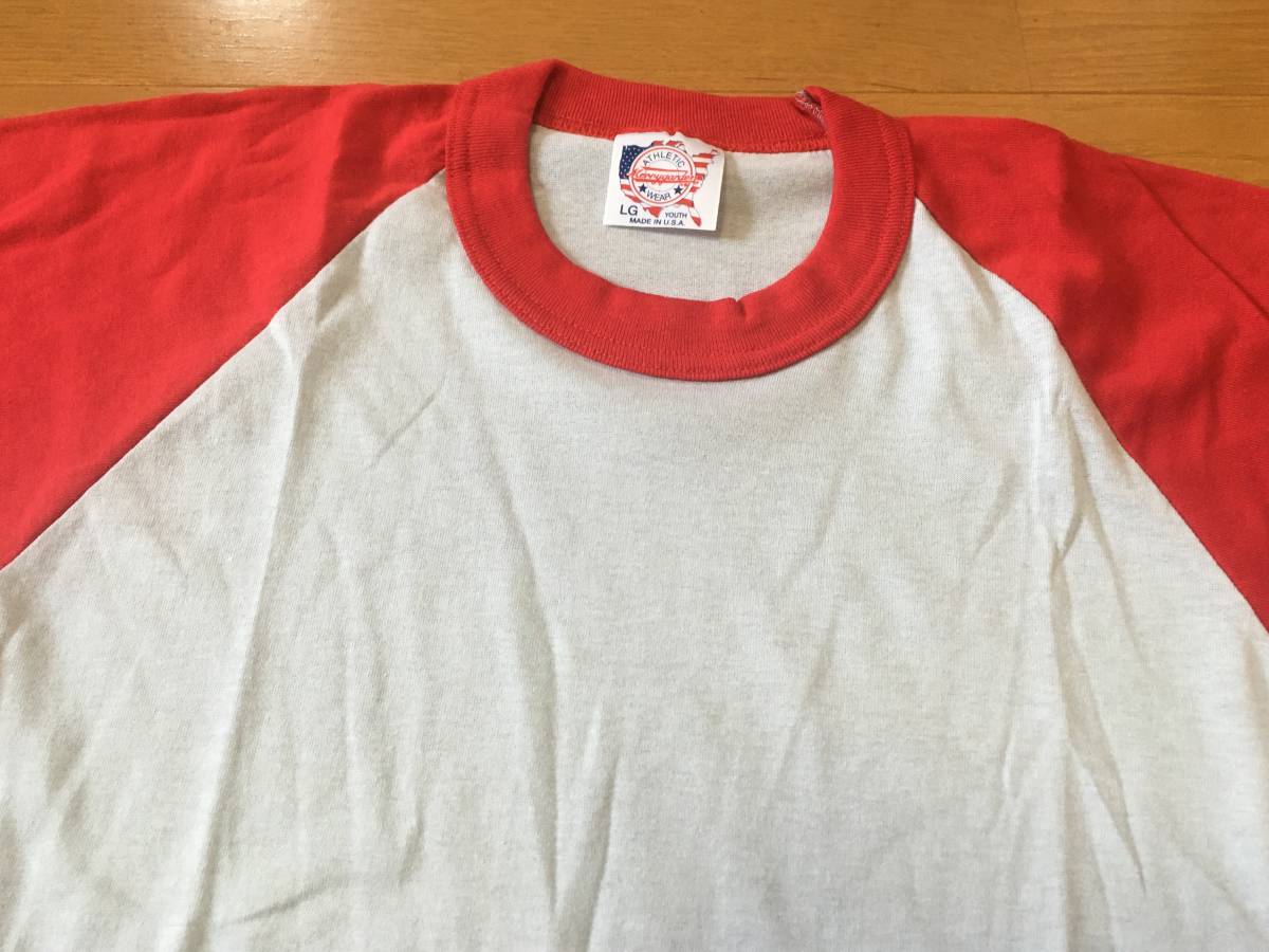 デッドストック 90s Merrygarden ラグラン 半袖 Tシャツ 赤 グレー S位 MADE IN USA 無地 中古 メリーガーデン ビンテージ 90年代 米国製_画像3