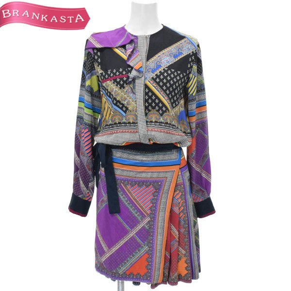 美品】ETRO/エトロ ひざ丈 ワンピース ペイズリー柄 長袖 プリーツ