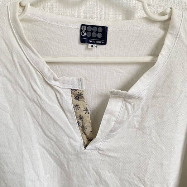 TK タケオキクチ 半袖Tシャツ 花柄刺繍 ホワイト シンプル 和風 ◎13-13