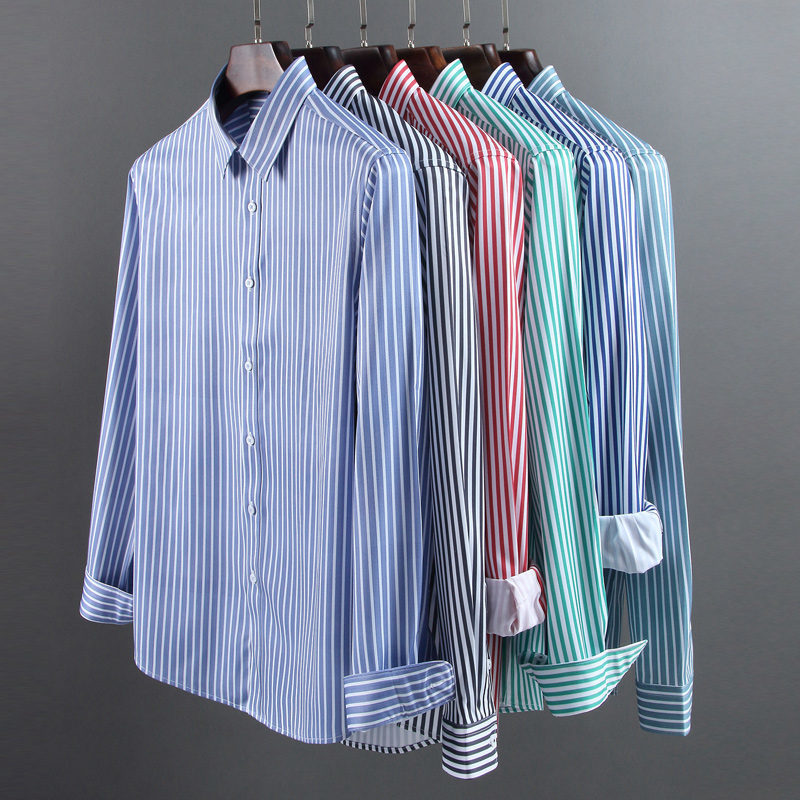 P231-2XL新品DCKMANY■ストライプシャツ メンズ 長袖 ワイシャツノーアイロン 形態安定 ビジネスシャツ シルクのような質感/ダークブルー_画像4