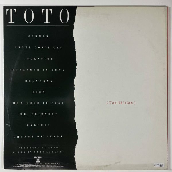 4163 ★美盤 Toto/Isolation ※ステッカー付属_画像2