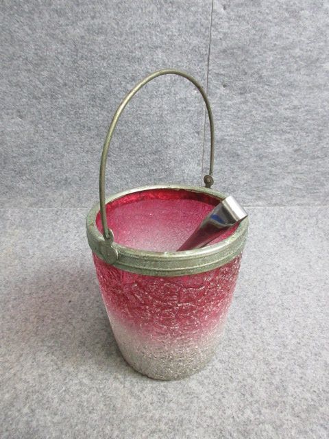 【政】32545 ガラス渋紙氷入れ ピンク アイスペール 氷皿 かき氷