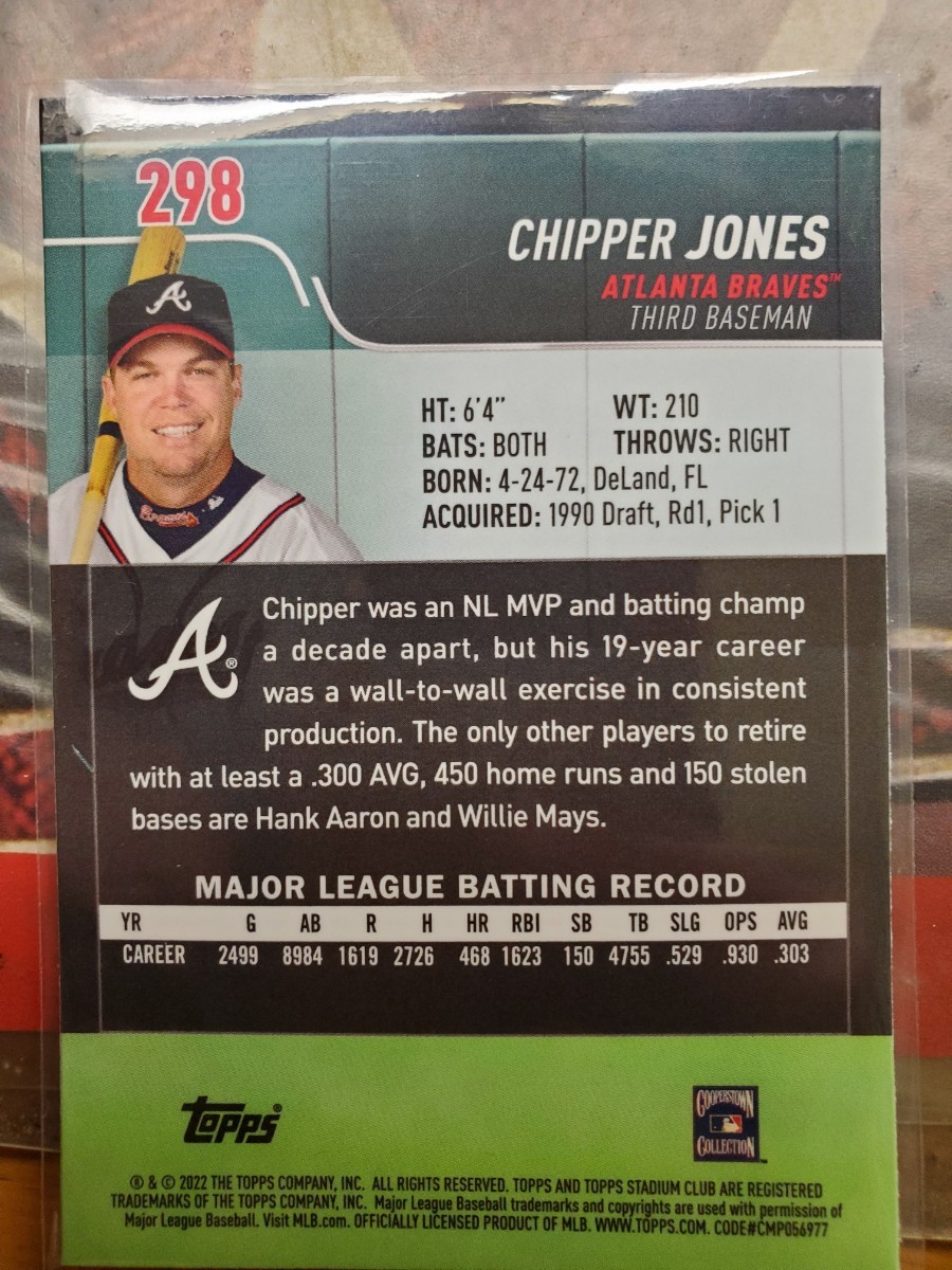 chipper Jones Topps stadium club chrome baseball 2022 チッパー・ジョーンズ　ベースカード　ブレーブス_画像2