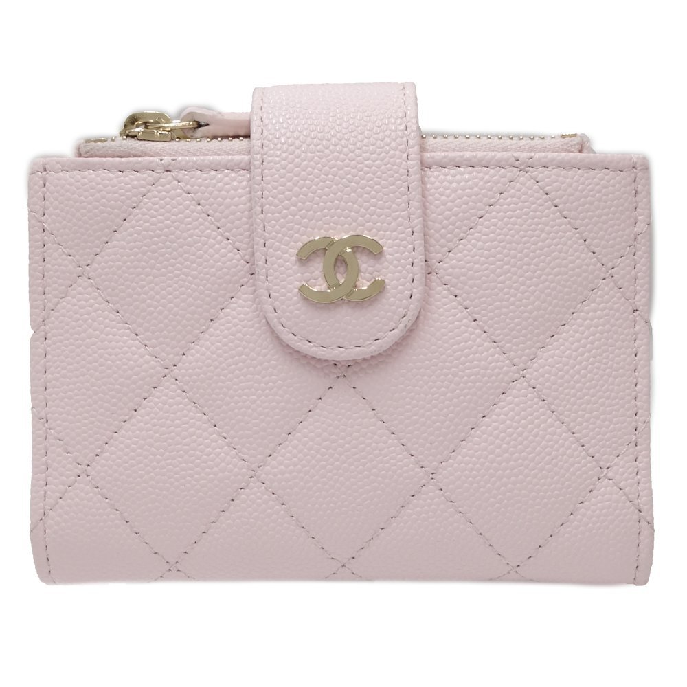 シャネル CHANEL ダブルジップカードケース クラシック マトラッセ AP1928 コインケース キャビアスキン ピンク / 083253【中古】_画像1