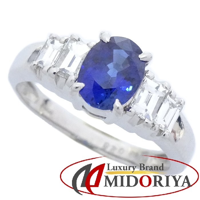 Sapphire 0,72CT Diamond 0,28CT 9,5 Кольцо кольцевого кольца Pt900 Platinum / 64876 [Используется]