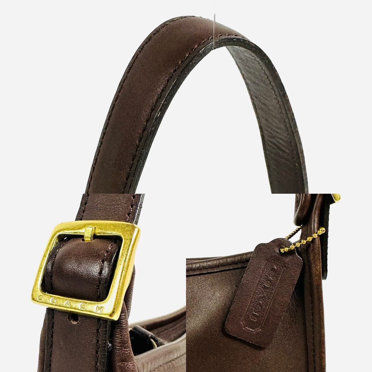 【極美品】COACH オールド コーチ 9071 肩かけ ワンショルダー バッグ レディース USA製 ブラウン ゴールド金具