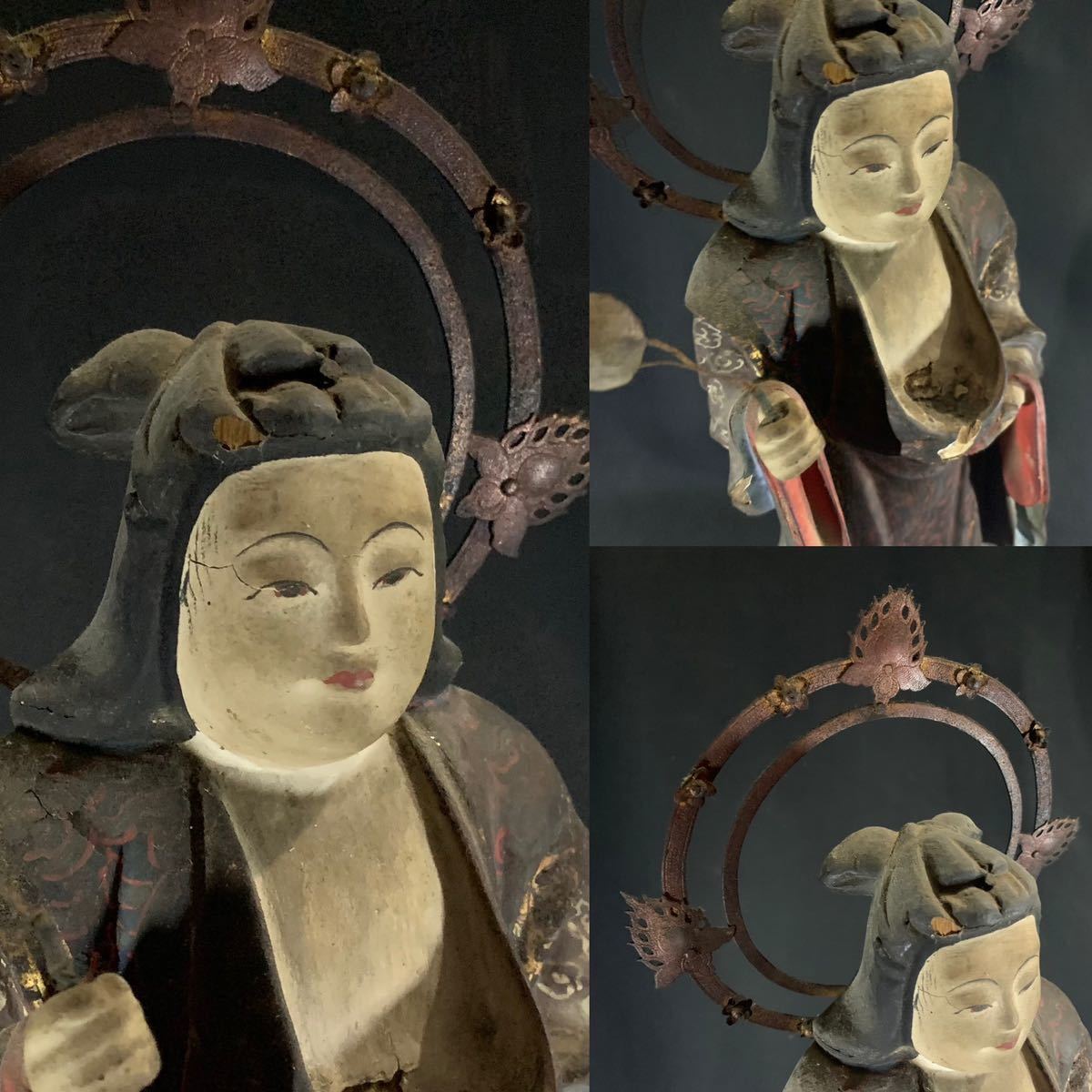 C23A) 時代 木彫 鬼子母神像 厨子 骨董 古美術 仏教美術