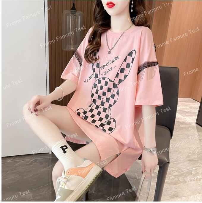 韓国風 女夏新しい 大きいサイズ半袖Tシャツ 気質ファッションTシャツ 学生Tシャツ 2XL ピンク 