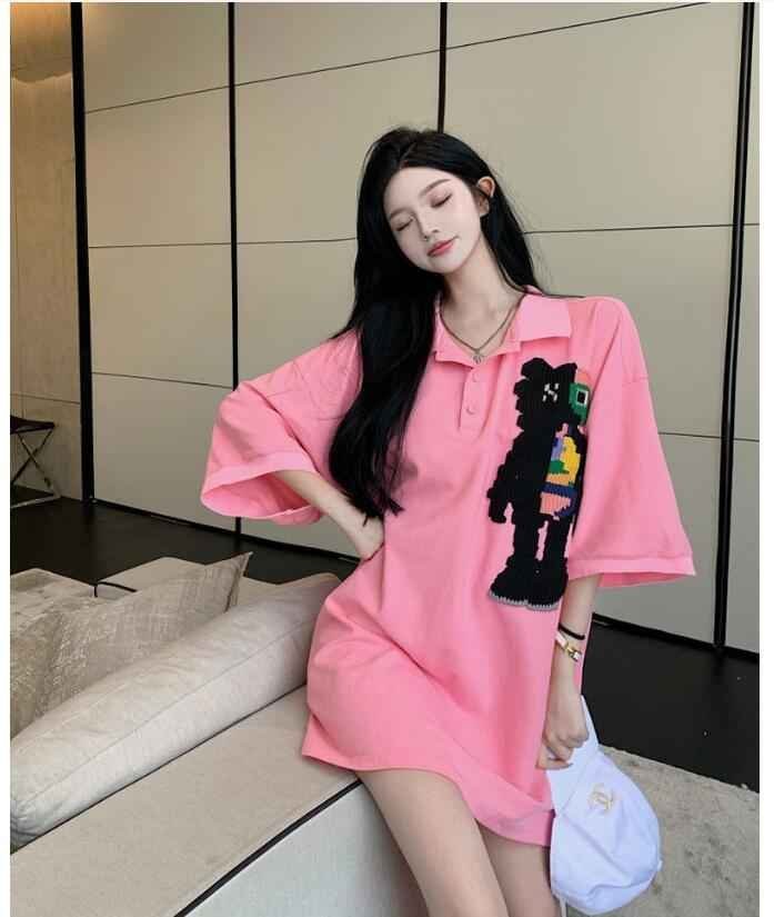 セットアップ 韓国風 女夏新しい 大きいサイズ半袖Tシャツ 気質ファッションTシャツ 学生Tシャツ 2XL ピンク