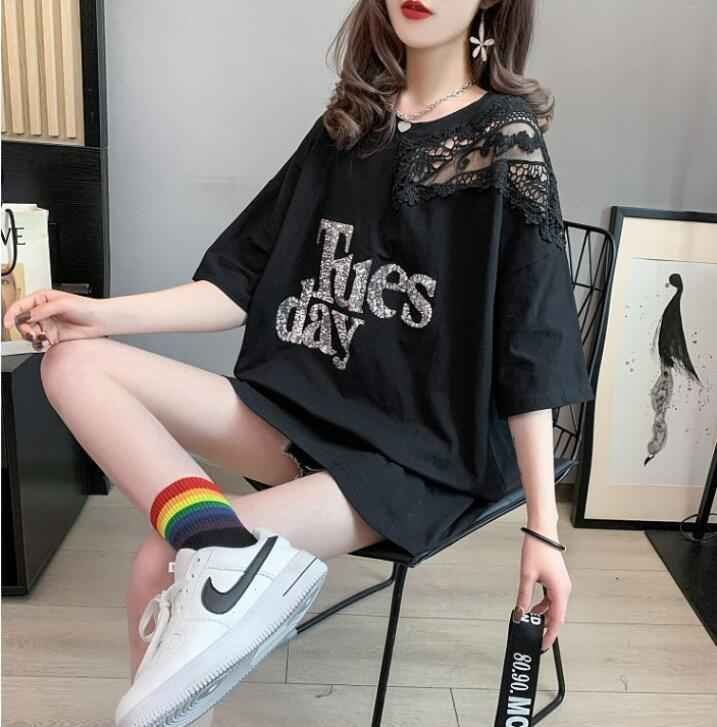 爆買いセール 韓国風 レディース 半袖Tシャツ 夏新しい 気質 ファッションTシャツ XL ブラック
