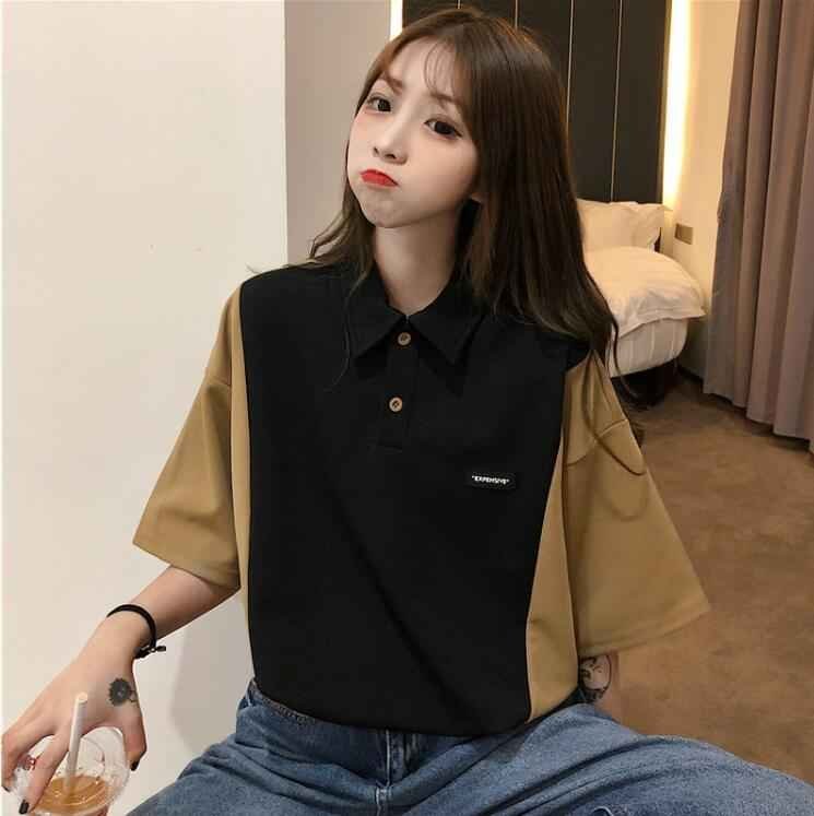 韓国風 レディース 半袖Tシャツ 新しい夏 気質 ファッションTシャツ 学生ポロシャツ L アプリコット 