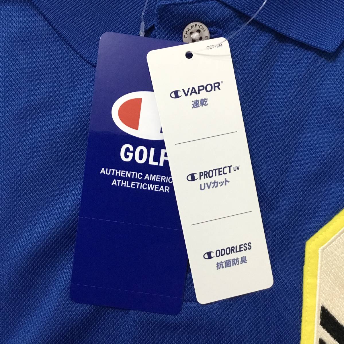 新品 チャンピオン ゴルフ 半袖 ポロシャツ Mサイズ 青 ブルー C3-VG306 税込9,680円 速乾 UVカット 抗菌防臭 メンズ ゴルフシャツの画像6