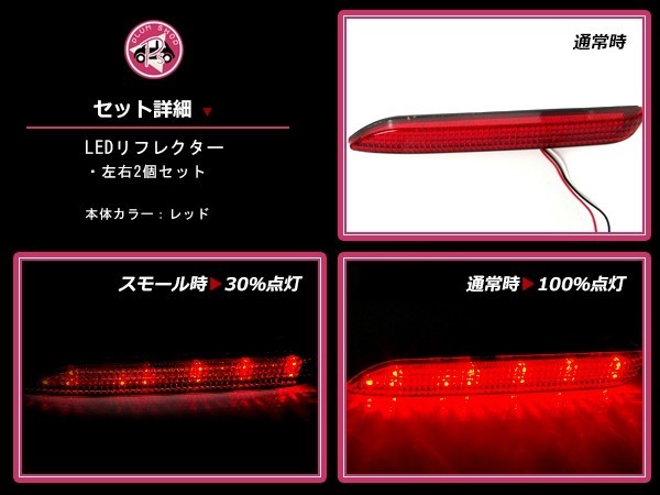 LEDリフレクター レッド ウィッシュ/WISH 20系 42発 左右セット リア 反射板 エアロ テールランプ ハイマウント_画像2