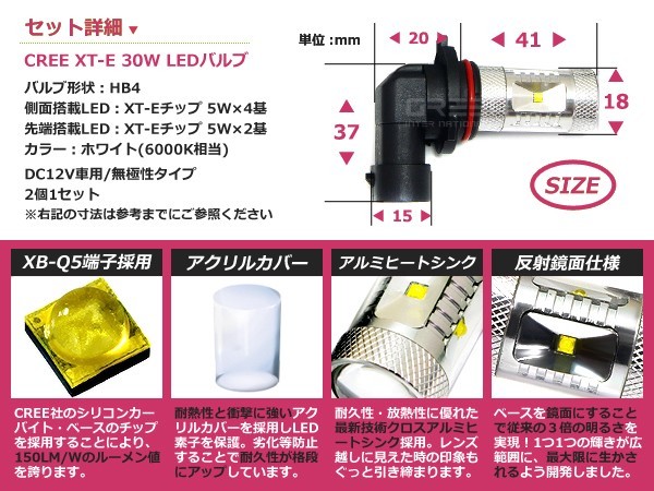 LEDフォグランプ bB オープンデッキ NCP34 LEDバルブ ホワイト 6000K相当 9006 HB4 CREE製 30W 2個セット 交換用_画像2