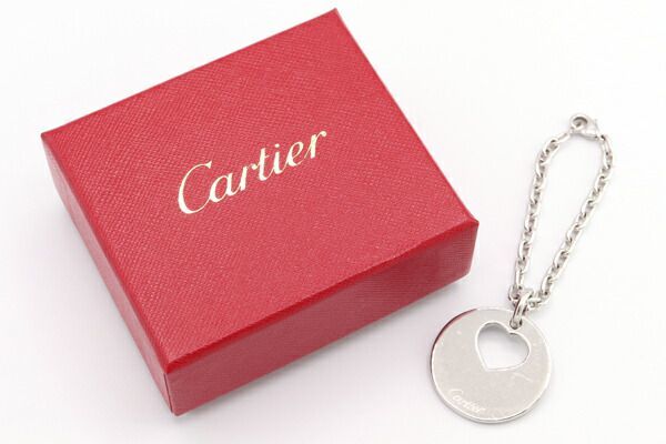  Cartier key holder heart motif T1220240 silver metallic ru used Logo round key chain Cartier