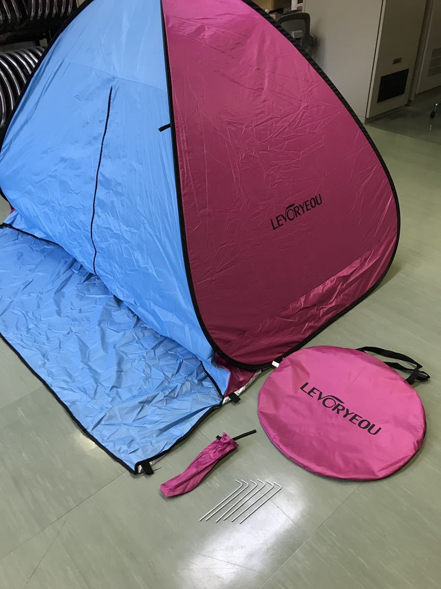 テント ポップアップ ワンタッチ UV 防水 キャンプ ビーチ 公園 軽量 コンパクト 青 ピンク 黄色 緑 水色の画像9