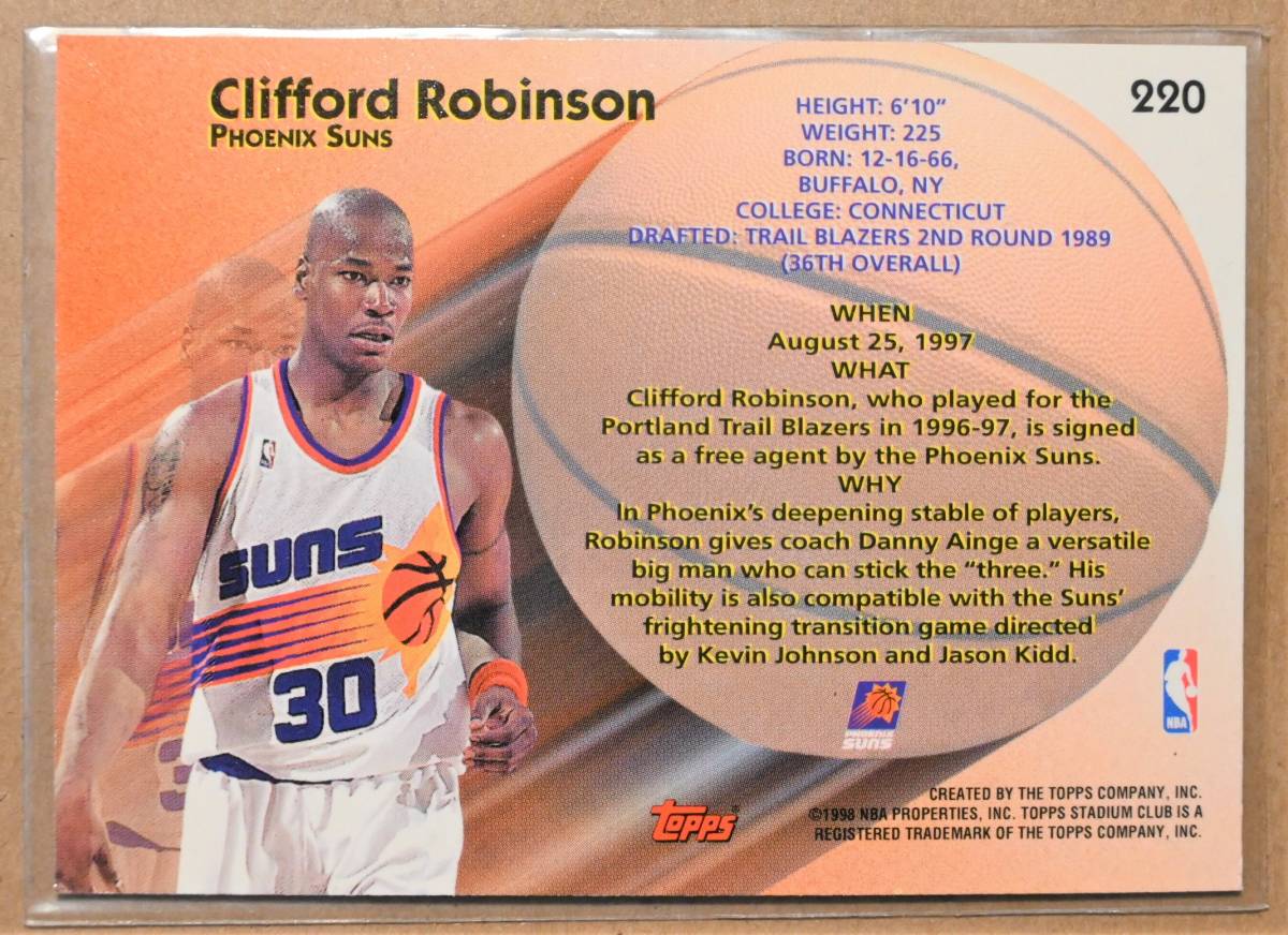 CLIFFORD ROBINSON (クリフォード・ロビンソン) 1997-98 TOPPS STADIUM CLUB,NBA TRANSACTIONS トレーディングカード 【サンズ Suns】_画像2