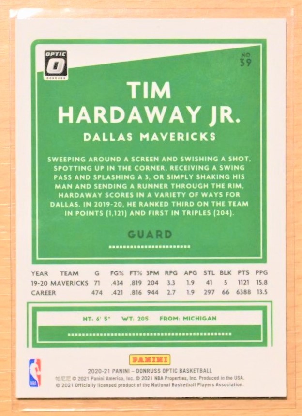TIM HARDAWAY JR. (ティム・ハーダウェイ・ジュニア) 2020-21 OPTIC トレーディングカード【NBA,MAVS,ダラスマーベリックス】の画像2