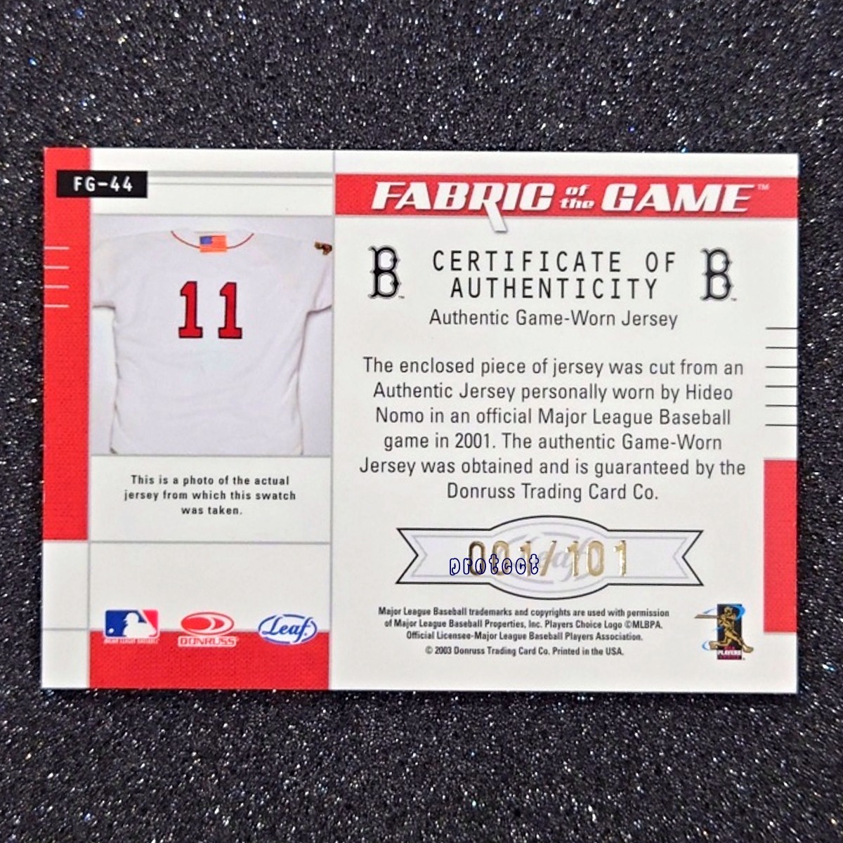 ◆【1st# Auto & Jersey】Hideo Nomo 2003 Leaf Certified Materials Fabric of the Game　◇検索：野茂英雄 直筆サイン Game Worn Jersey_画像3