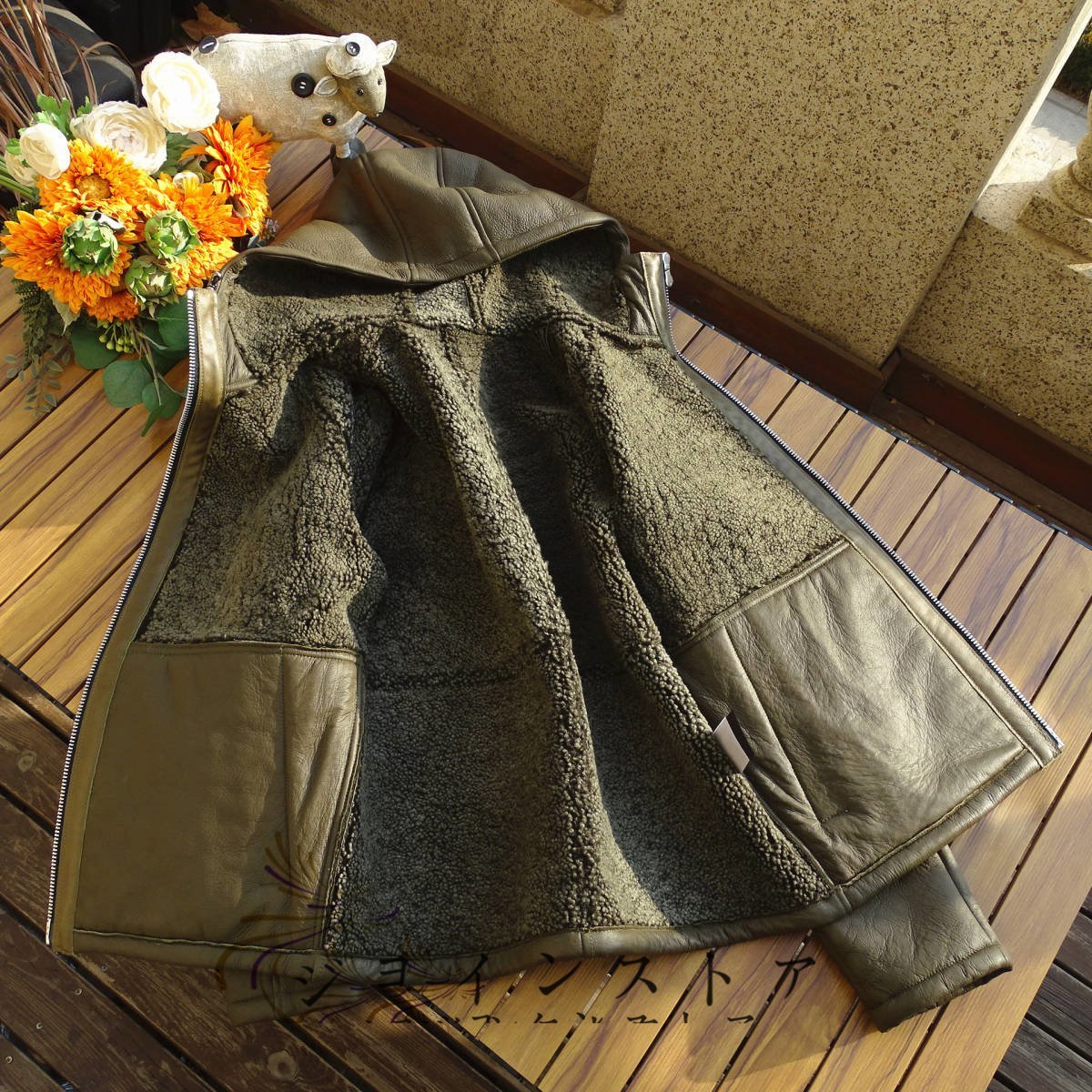  super popular * with a hood . jacket mouton coat sheep leather fur solid original leather heavy winter clothing ram leather natural leather M~2XL green 