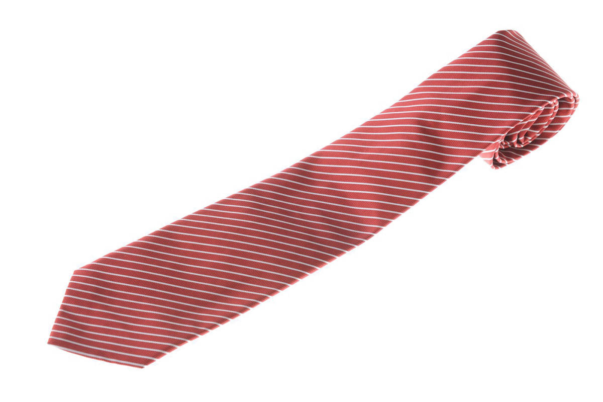 SALE [TI1433] ジョルジオアルマーニ「黒ラベル」ネクタイ　赤ストライプ 新品_画像1